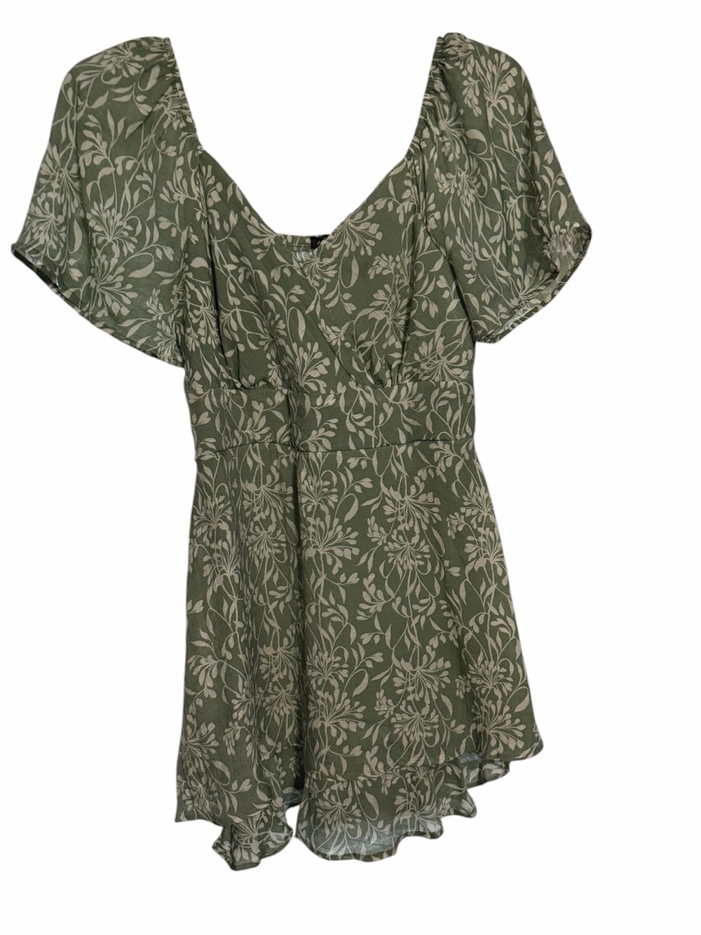 As U Wish Olive Green and White Floral crisscross front Size Large